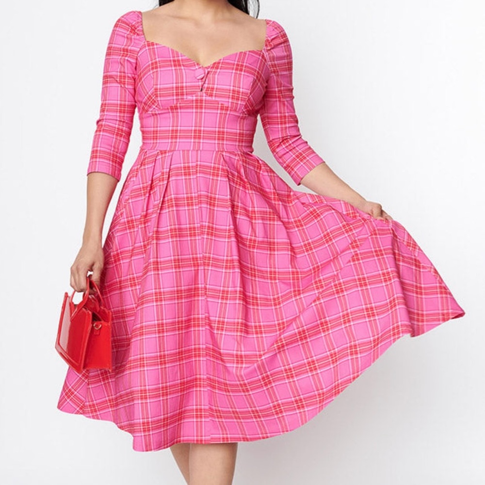 Lamar Swing Dress in Pink & Red Plaid by Unique Vintage